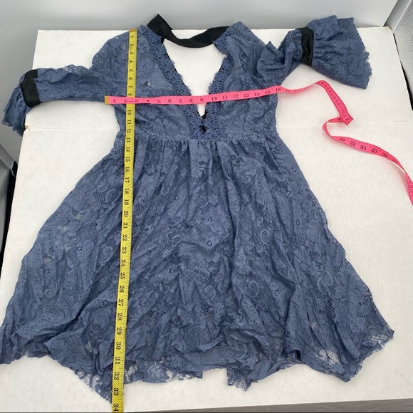 FREE PEOPLE Dress Victorian Blue Gilded Lace Dress Size Small - Picture 11 of 14